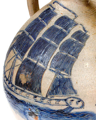 Important Presentation Cooler w/ Elaborate Incised Ship Design, attrib. Abial Price, South Amboy, NJ, Dated 1839