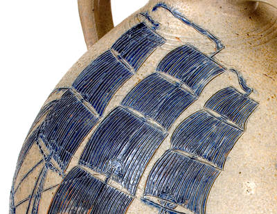 Important Presentation Cooler w/ Elaborate Incised Ship Design, attrib. Abial Price, South Amboy, NJ, Dated 1839