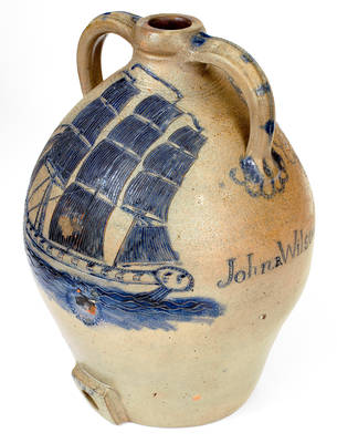 Important Presentation Cooler w/ Elaborate Incised Ship Design, attrib. Abial Price, South Amboy, NJ, Dated 1839