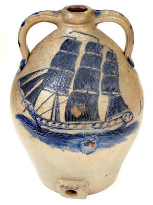 Important Presentation Cooler w/ Elaborate Incised Ship Design, attrib. Abial Price, South Amboy, NJ, Dated 1839