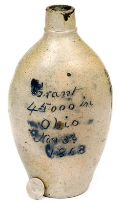 Exceedingly Rare and Historically Significant Stoneware Flask w/ Incised Flag and Election of 1868 Inscriptions (Grant / Colfax vs. Seymour / Blair)