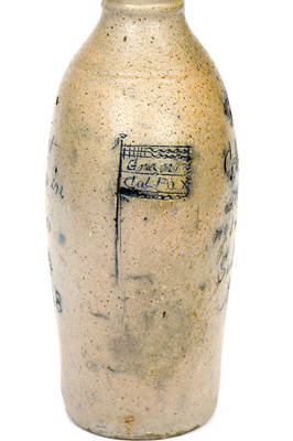 Exceedingly Rare and Historically Significant Stoneware Flask w/ Incised Flag and Election of 1868 Inscriptions (Grant / Colfax vs. Seymour / Blair)