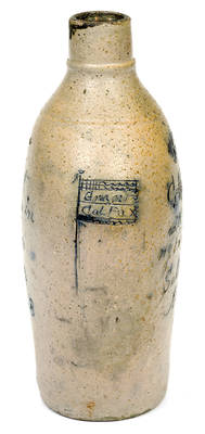 Exceedingly Rare and Historically Significant Stoneware Flask w/ Incised Flag and Election of 1868 Inscriptions (Grant / Colfax vs. Seymour / Blair)