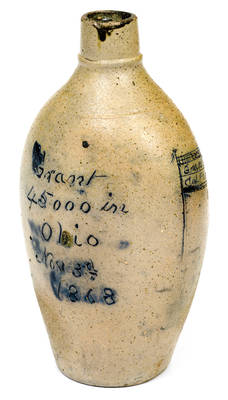 Exceedingly Rare and Historically Significant Stoneware Flask w/ Incised Flag and Election of 1868 Inscriptions (Grant / Colfax vs. Seymour / Blair)