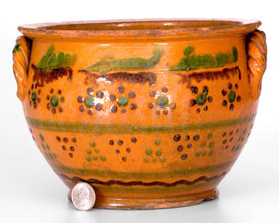 Exceptional Large-Sized Redware Sugar Bowl w/ Profuse Slip Decoration, probably Berks County, PA