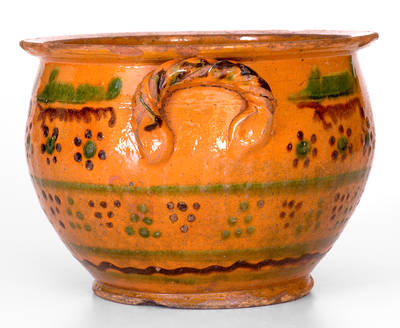 Exceptional Large-Sized Redware Sugar Bowl w/ Profuse Slip Decoration, probably Berks County, PA