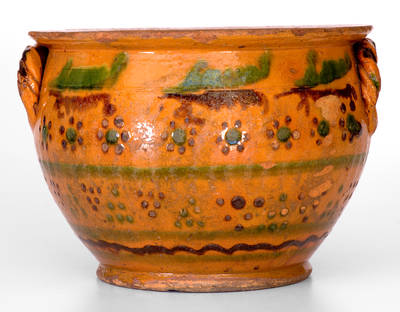 Exceptional Large-Sized Redware Sugar Bowl w/ Profuse Slip Decoration, probably Berks County, PA