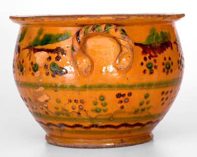 Exceptional Large-Sized Redware Sugar Bowl w/ Profuse Slip Decoration, probably Berks County, PA