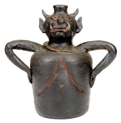 Scarce att. W.J. Gordy (Primrose, Georgia) Stoneware Devil Figural Bottle