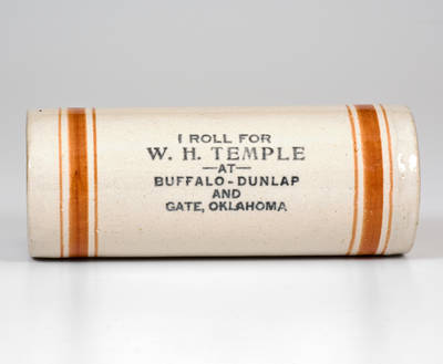 Rare Stoneware Rolling Pin with Oklahoma Advertising