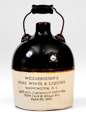 Miniature Bail-Handled Stoneware Jug with Washington, D.C. Advertising