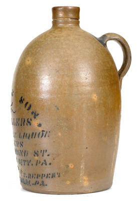 Rare Half-Gallon Allegheny City, PA Stoneware Advertising Jug (T.F. Reppert, Greensboro)