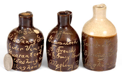 Three Miniature Stoneware Jugs with Alleghany, PA Advertising