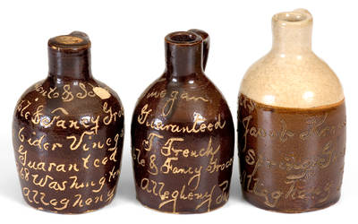 Three Miniature Stoneware Jugs with Alleghany, PA Advertising