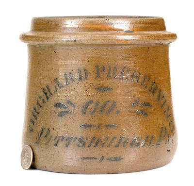 Rare ORCHARD PRESERVING / CO. / PITTSBURGH, PA Stoneware Canning Jar
