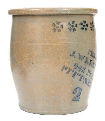 Two-Gallon Pittsburgh, PA Stoneware Advertising Jar w/ Stenciled Cobalt Pinwheel Decoration