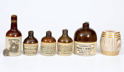 Six Stoneware Miniatures with Pittsburgh, PA Advertising