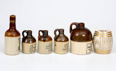 Six Stoneware Miniatures with Pittsburgh, PA Advertising