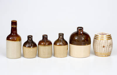 Six Stoneware Miniatures with Pittsburgh, PA Advertising