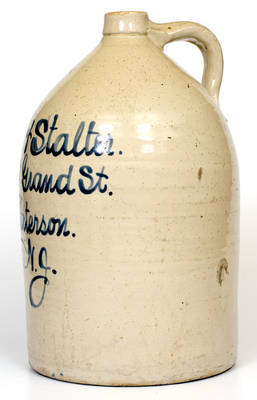 Four-Gallon Paterson, NJ Stoneware Advertising Jug, attrib. Fulper Pottery, Flemington