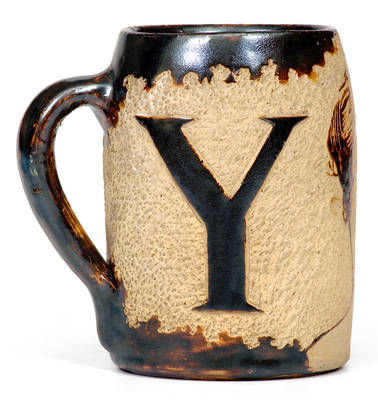 Exceptional Yale Art Pottery Stoneware Mug with Figural Decoration