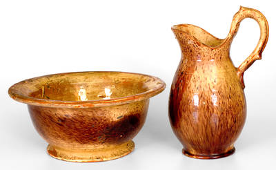 Extremely Rare Adam Kern Shenandoah Valley Redware Pitcher and Bowl Set (Winchester, VA or Thurmont, MD)