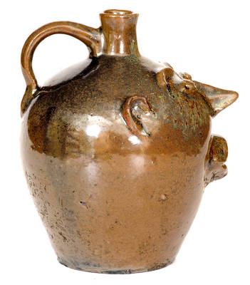 Rare BROWN POTTERY (Arden, NC) Stoneware Face Jug with Rutile