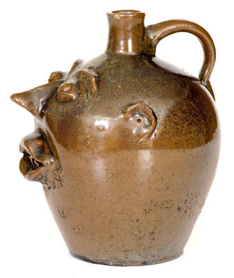 Rare BROWN POTTERY (Arden, NC) Stoneware Face Jug with Rutile