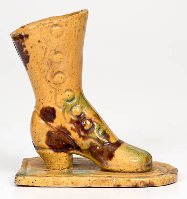 Glazed attrib. George Wagner Redware Boot Novelty (Weissport, Carbon County, PA)