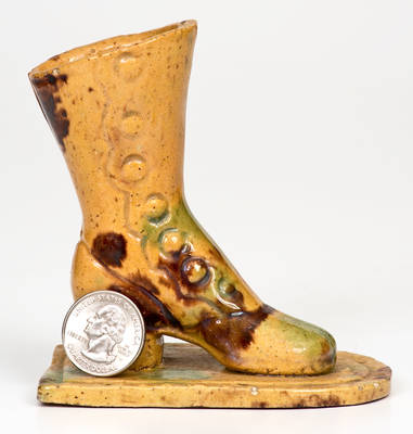 Glazed attrib. George Wagner Redware Boot Novelty (Weissport, Carbon County, PA)