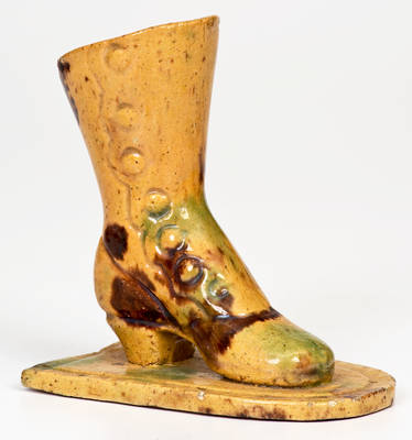 Glazed attrib. George Wagner Redware Boot Novelty (Weissport, Carbon County, PA)