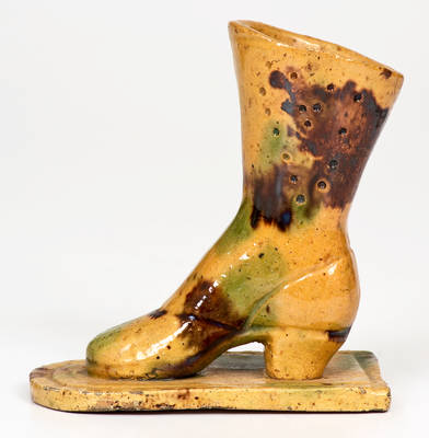 Glazed attrib. George Wagner Redware Boot Novelty (Weissport, Carbon County, PA)