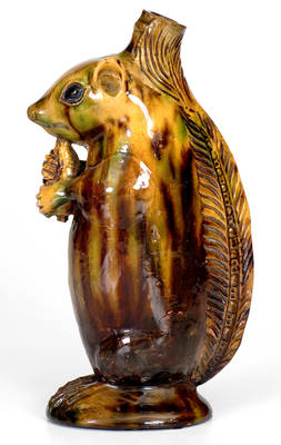 Exceptional Moravian Redware Squirrel Bottle