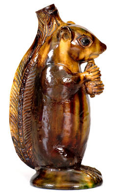 Exceptional Moravian Redware Squirrel Bottle