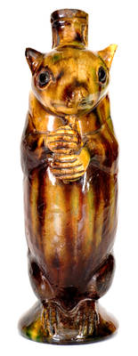 Exceptional Moravian Redware Squirrel Bottle