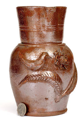 Rare Strasburg, VA Redware Pitcher w/ Applied Bird and Floral Design, probably Hickerson