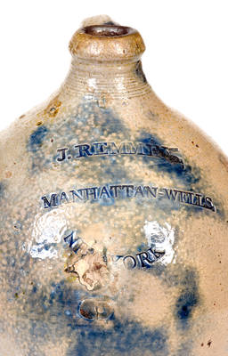 Fine J. REMMEY / MANHATTAN-WELLS / NEW-YORK Cobalt-Decorated Stoneware Jug