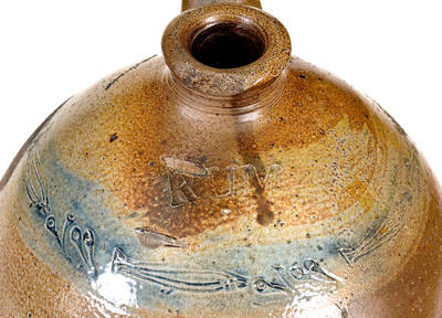 Stoneware RUM Jug with Coggled Fish-and-Berry Decoration, attrib. Branch Green, Philadelphia, PA, circa 1820