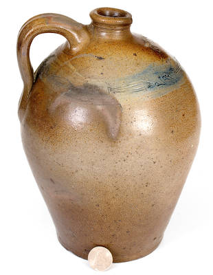 Stoneware RUM Jug with Coggled Fish-and-Berry Decoration, attrib. Branch Green, Philadelphia, PA, circa 1820