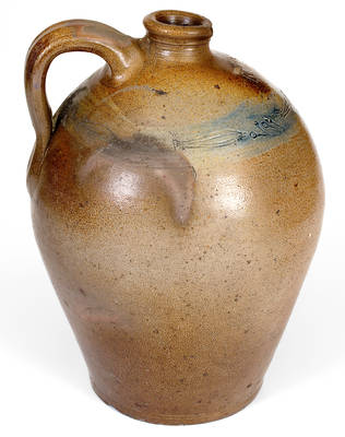 Stoneware RUM Jug with Coggled Fish-and-Berry Decoration, attrib. Branch Green, Philadelphia, PA, circa 1820