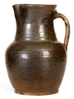 Edgefield District, SC Alkaline-Glazed Stoneware Pitcher, possibly Edward Stone at Martintown Road Potteries, c1845