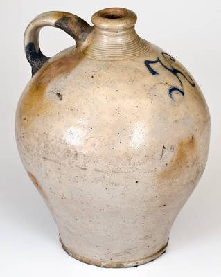 Extremely Rare New Jersey Stoneware Jug w/ Cobalt Letter "K," possibly Kemple Pottery, Ringoes