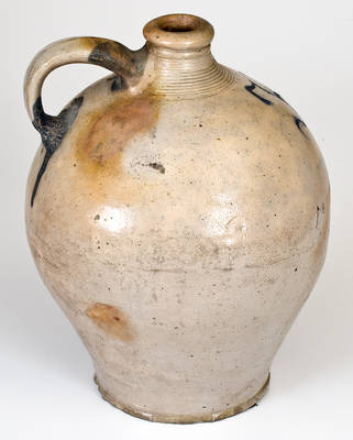 Extremely Rare New Jersey Stoneware Jug w/ Cobalt Letter "K," possibly Kemple Pottery, Ringoes