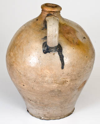 Extremely Rare New Jersey Stoneware Jug w/ Cobalt Letter "K," possibly Kemple Pottery, Ringoes