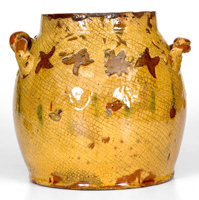 Outstanding Rope-Handled Redware Jar w/ Sgraffito Decoration att. Vickers Pottery, Chester County, PA