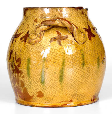 Outstanding Rope-Handled Redware Jar w/ Sgraffito Decoration att. Vickers Pottery, Chester County, PA
