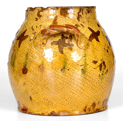 Outstanding Rope-Handled Redware Jar w/ Sgraffito Decoration att. Vickers Pottery, Chester County, PA