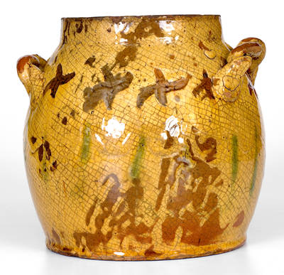 Outstanding Rope-Handled Redware Jar w/ Sgraffito Decoration att. Vickers Pottery, Chester County, PA