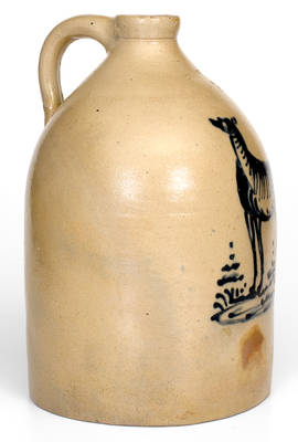 Rare and Fine EDMANDS & CO. (Boston / Charlestown, MA) Stoneware Jug w/ Cobalt Dog Decoration