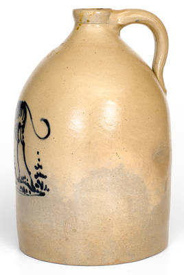 Rare and Fine EDMANDS & CO. (Boston / Charlestown, MA) Stoneware Jug w/ Cobalt Dog Decoration